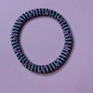 Nepal Style Roll On Bracelet Pink Blue Cream Beads